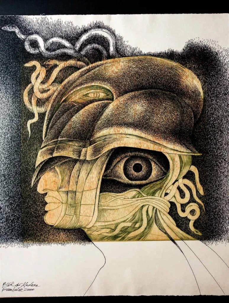Blick der Medusa. 2000. Zeichnung Bernd Rosenheim
