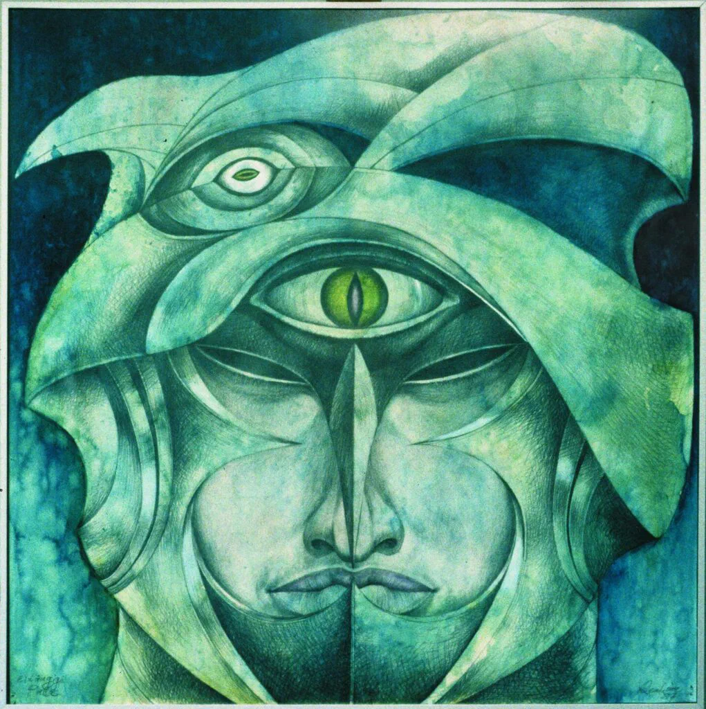 Einäugige Pallas, Zeichnung, Bleistift und Acryl auf Papier