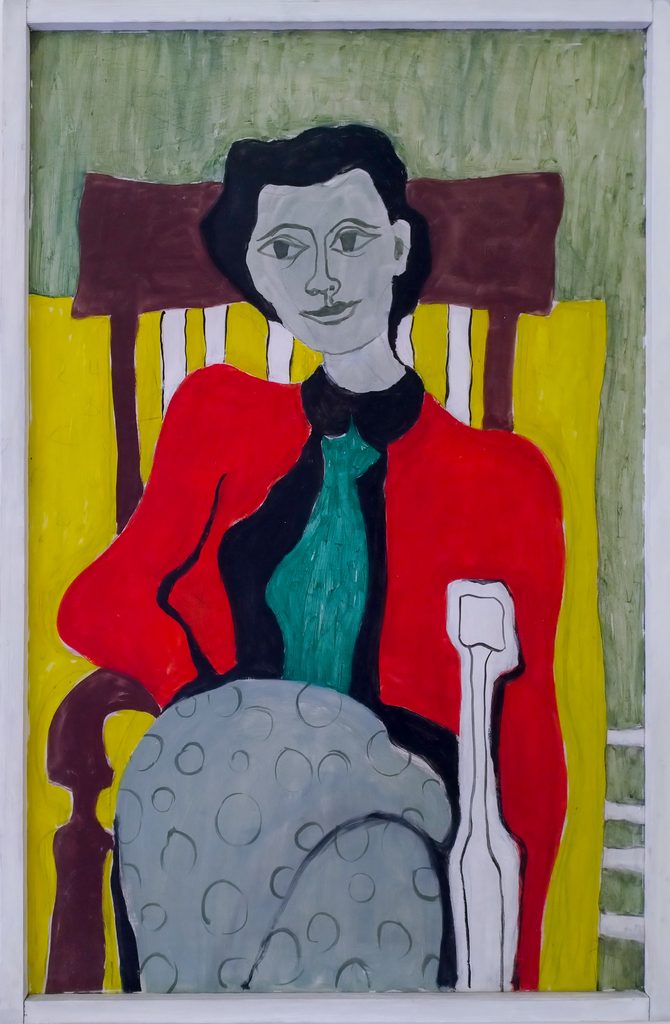 Frau im Stuhl, Öl auf Hartfaser
