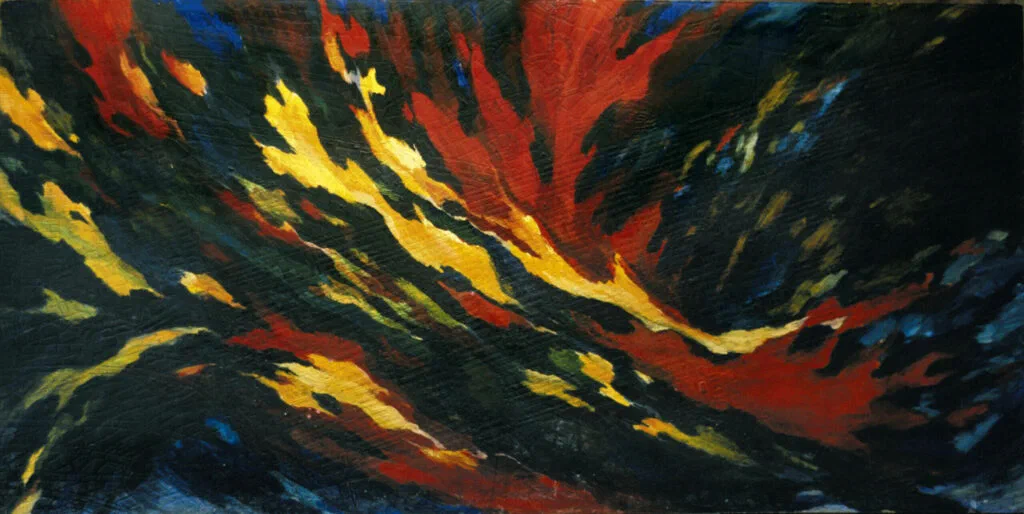 Flammend diagonal, Gemälde, Öl auf Hartfaser