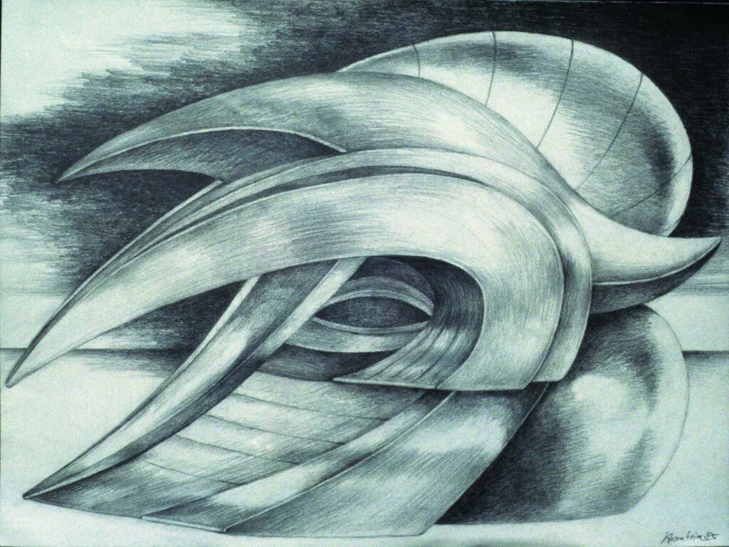 Helmkopf, Zeichnung, Bleistift auf Papier
