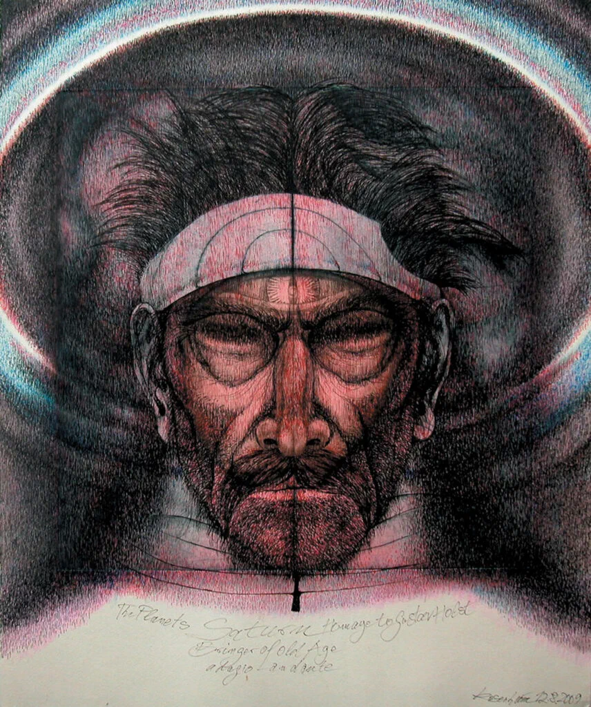 Saturn, the Bringer of Old Age, Zeichnung, Tusche, Farbstifte über Radierung