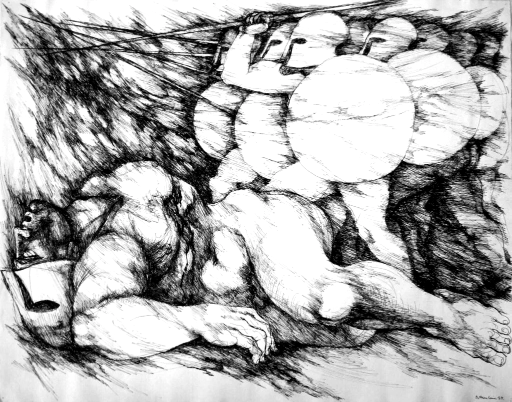 Tod des Patroklos, Zeichnung, Tusche auf Büttenpapier