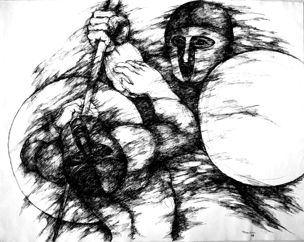 Tod des Hektor, Zeichnung, Tusche auf Büttenpapier