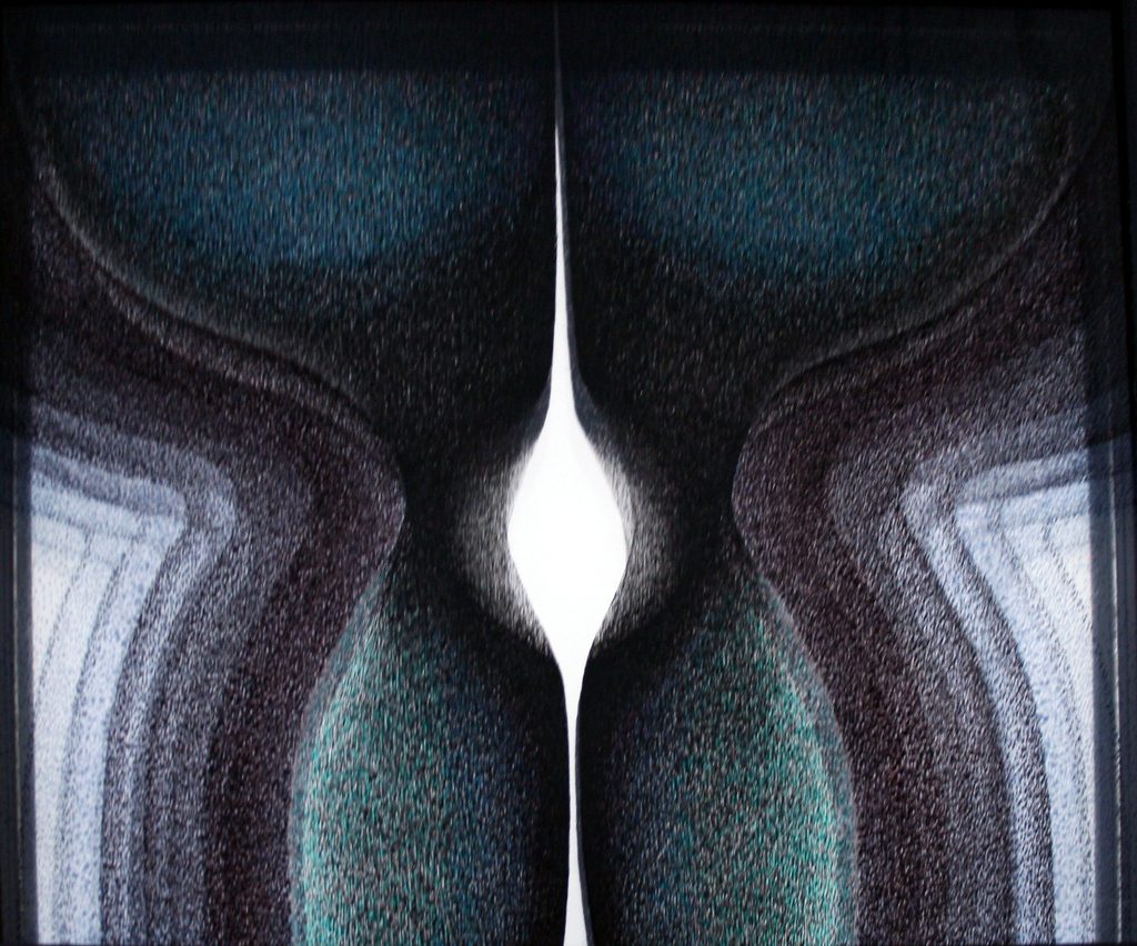 Iris, Spiegelobjekt, Malerei auf Glas vor Spiegel
