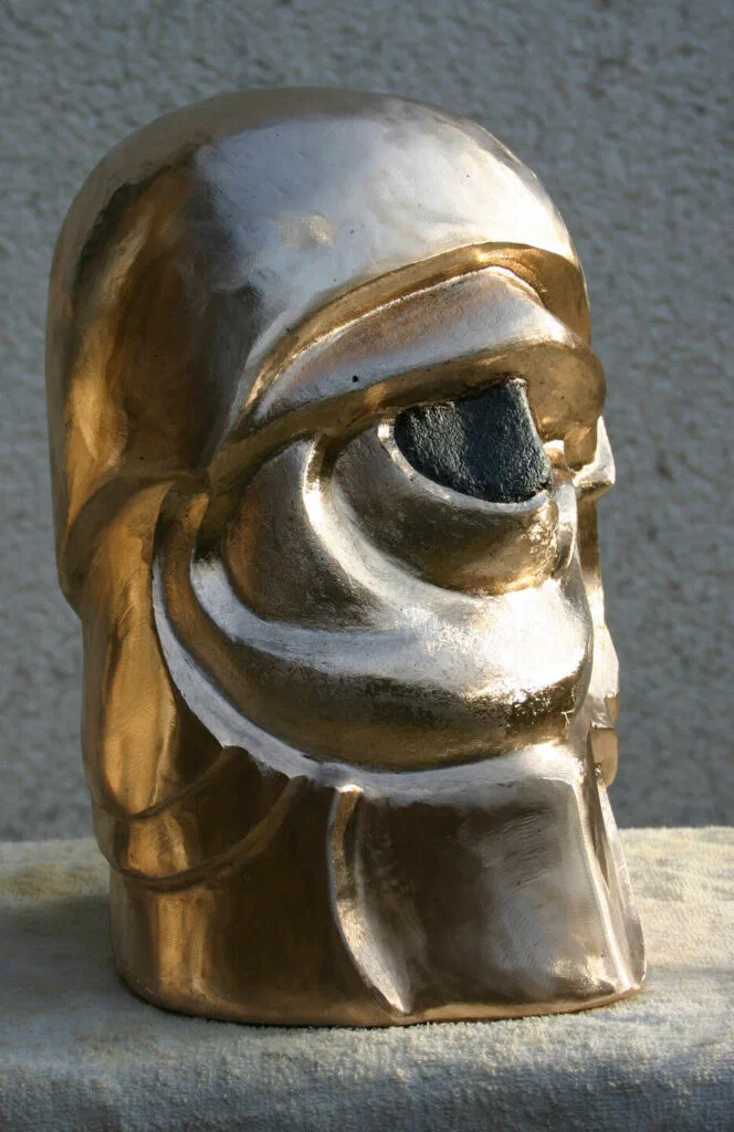 Kosmischer Doppelpilot, Dreiviertelansicht, Nahaufnahme, Skulptur, Bronze