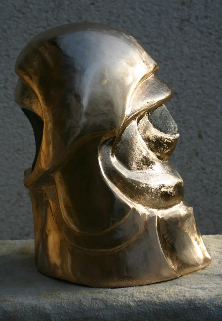 Kosmischer Doppelpilot, Seitenansicht, Skulptur, Bronze