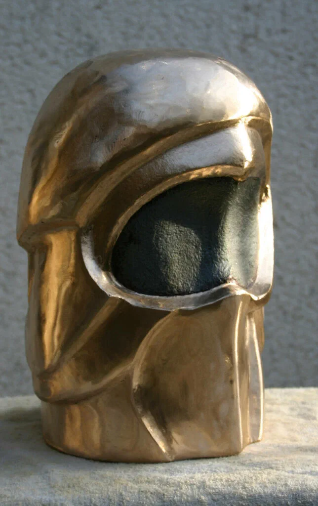 Kosmischer Doppelpilot, Dreiviertelansicht der zweiten Kopfseite, Skulptur, Bronze