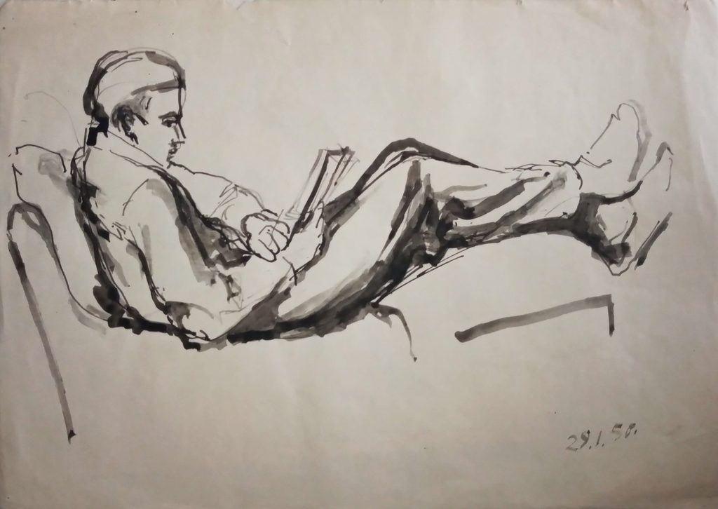 Lesender Mann, Zeichnung. 1950.