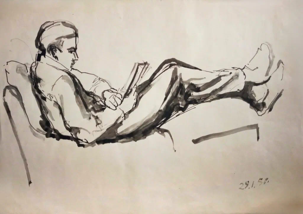 Lesender Mann, Zeichnung. 1950.