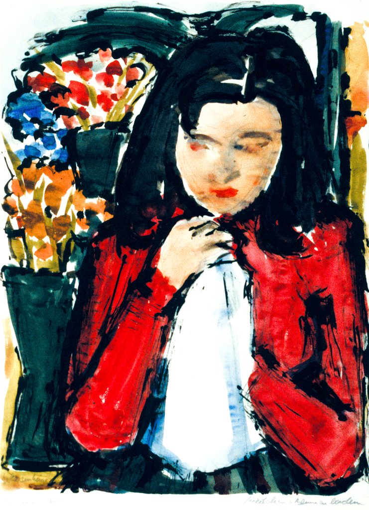 Mädchen im Blumenladen, Tempera