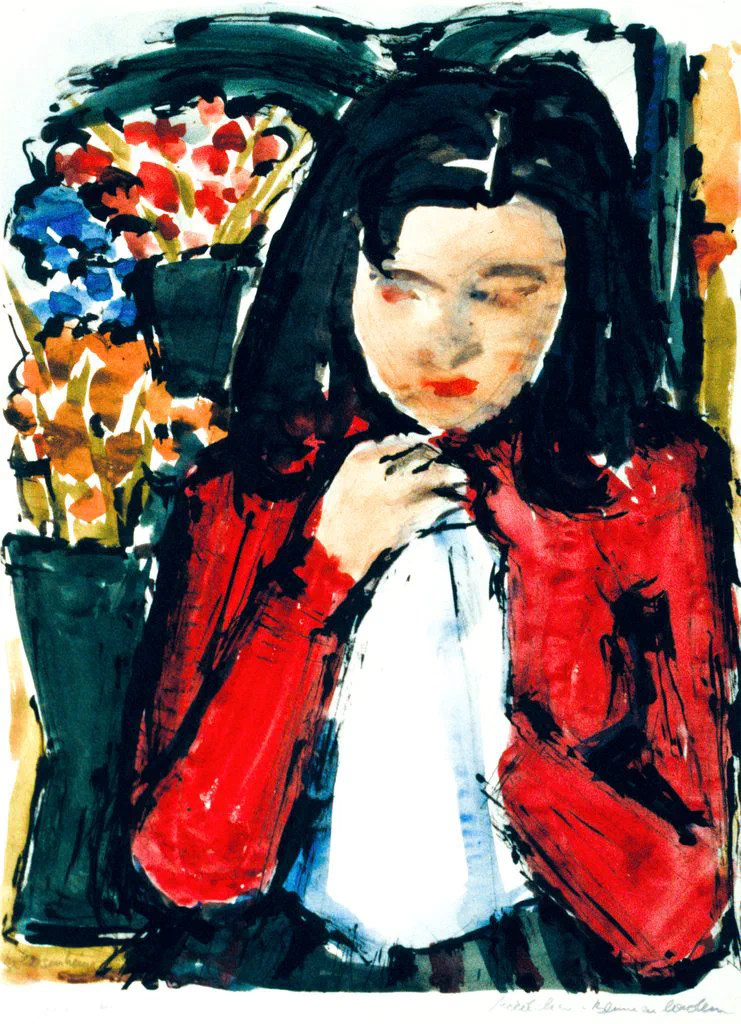 Mädchen im Blumenladen, Tempera