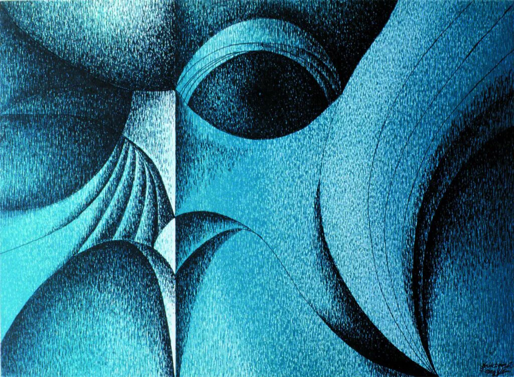 Nachtvogel, Zeichnung, Tusche über Lithographie