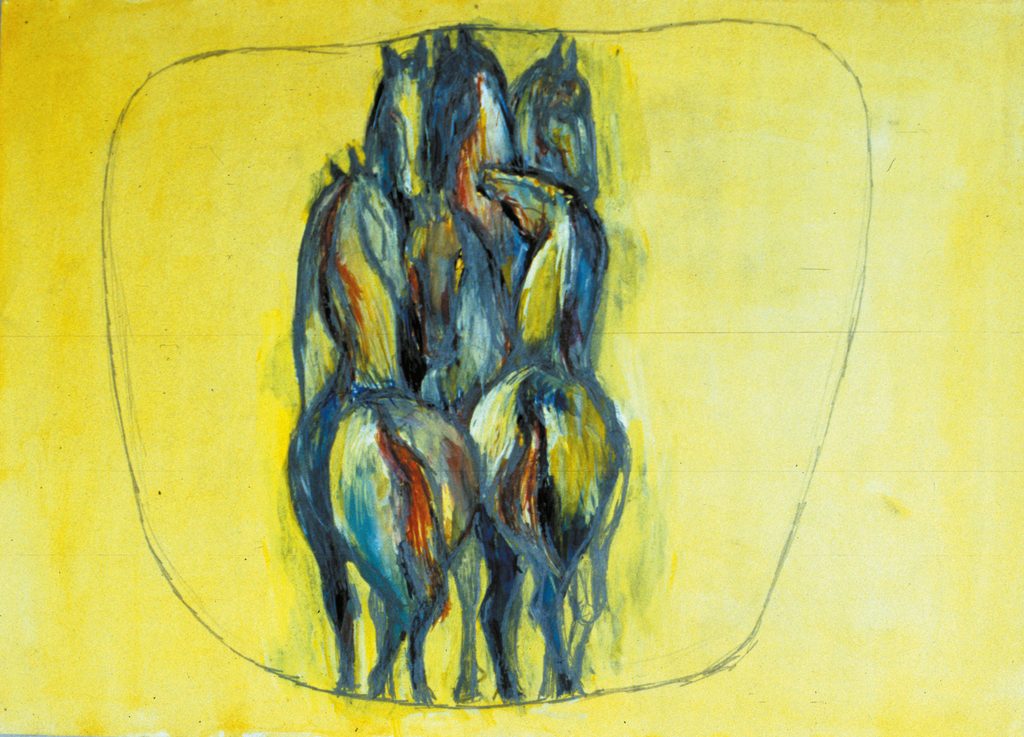 Turm der (blauen) Pferde, Gouache und Bleistift