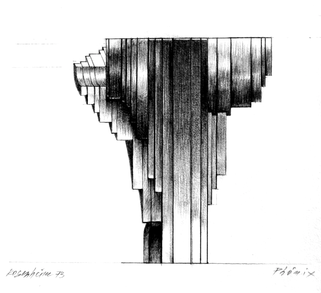 Phönix, Entwurfszeichnung (Seitenansicht), Bleistift auf Papier