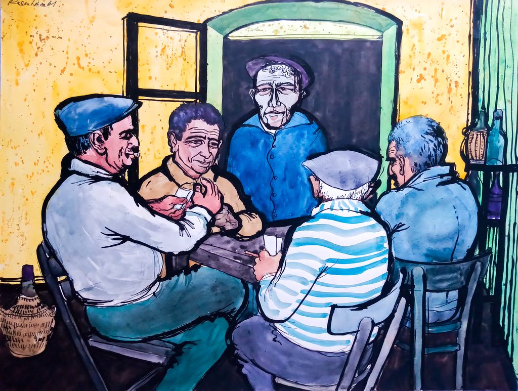 1961 In Cantina, Marina di Campo, Aquarell und Gouache