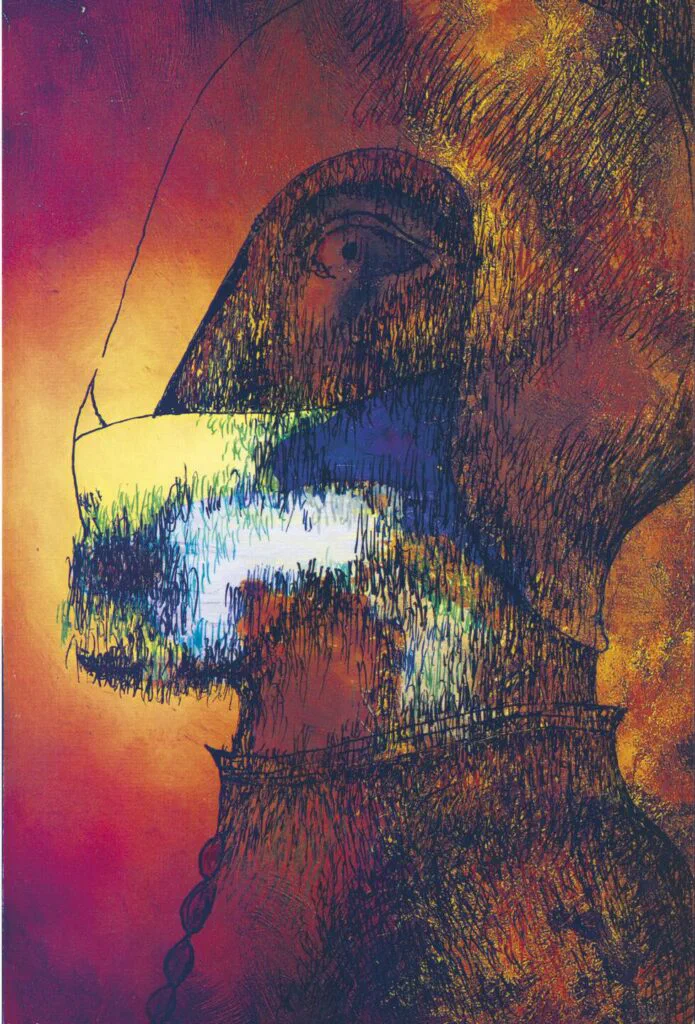 Ritratto d’un Gentiluomo rinascimentale, Digitalgrafik, Tuschfeder/Kugelschreiber über Farbpostkarte