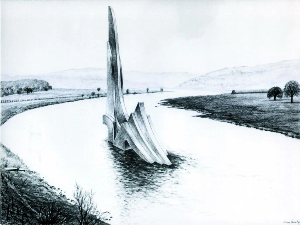 Stromzeichen in der Weser, Zeichnung, Bleistift auf Papier